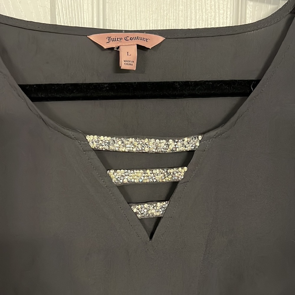 Juicy Couture Sequin and Gray Blouse- Size Large - Picture 2 of 5